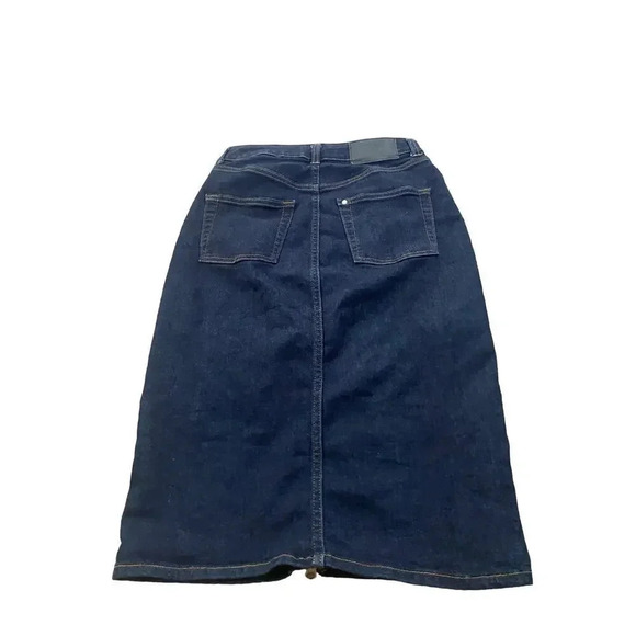 H&M & Denim Blue Knee Length Zipper Straight Stretch Front Jean Skirt Size 4 - Picture 3 of 8